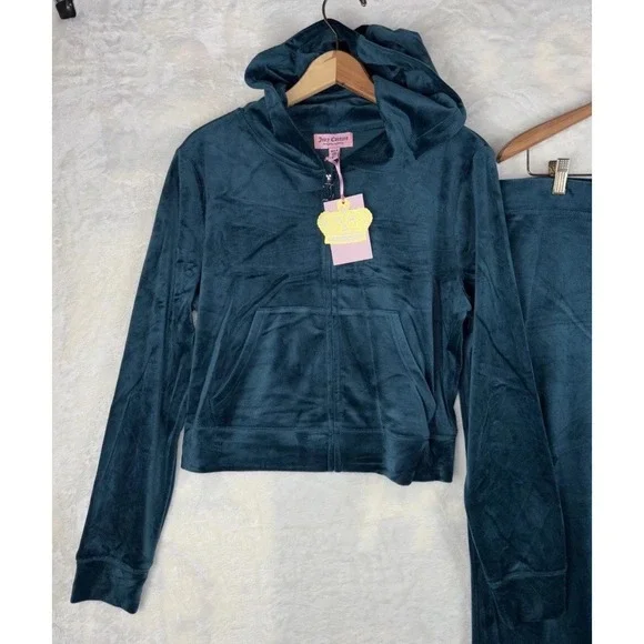JUICY COUTURE Velour OG Booty Bling Tracksuit Set Sz Large Velvet Green Y2K 90s